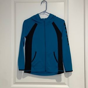 Justice Teal and Black Zip Up Soccer Jacket, 8/10